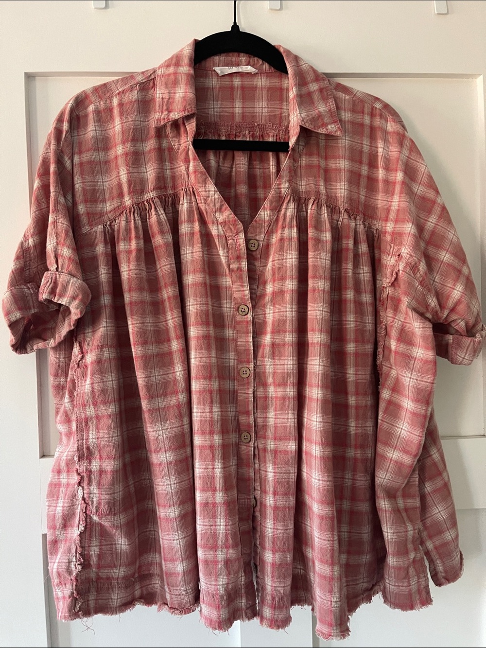 TALULAH Pink Plaid Button-Down Peasant Shirt